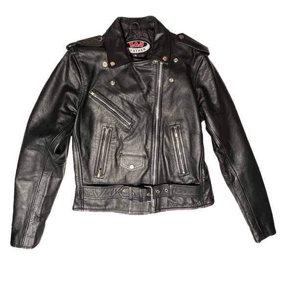 YAS Black Genuine Pebbled Leather Heavyweight Motorcycle Jacket for Women US-14 - Picture 3 of 7